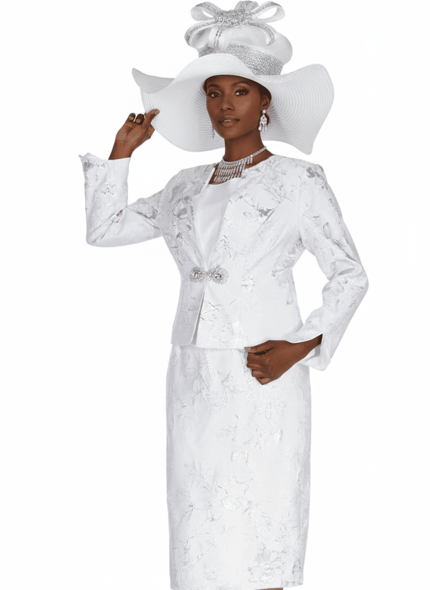 Elegant Silver Metallic Three - Piece Skirt Suit with Cami and Rhinestone Clasp 6269 - Especially Yours