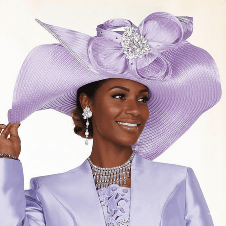 Elegant Women's Church Hat H6211 with Sparkling Rhinestone Brooch - Especially Yours
