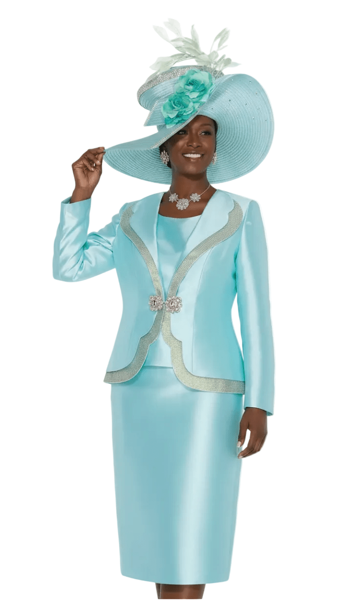 Scalloped Trim Satin Skirt Suit – Champagne Italy - Especially Yours