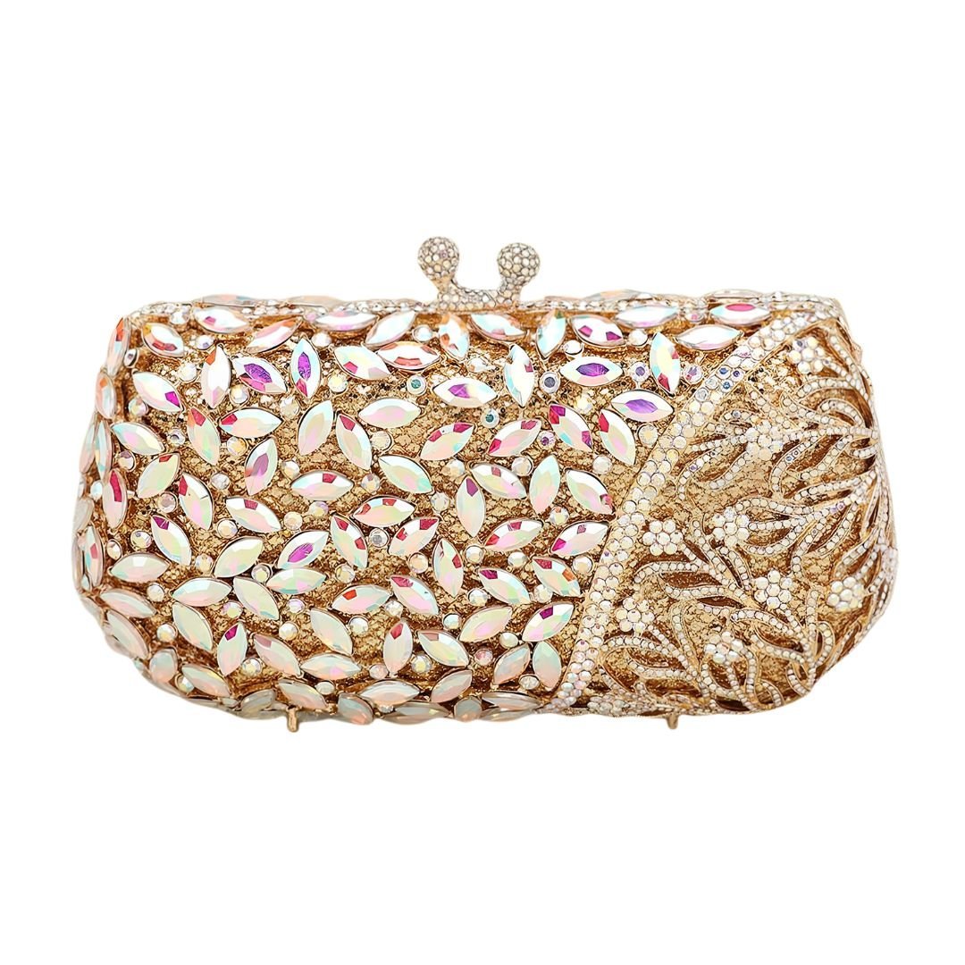 Floral Leaf Crystal Frame Evening Clutch Shoulder Bag - Especially Yours