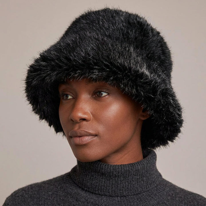 Plush Faux Fur Cozy Plain Wide Brim Winter Bucket Hat