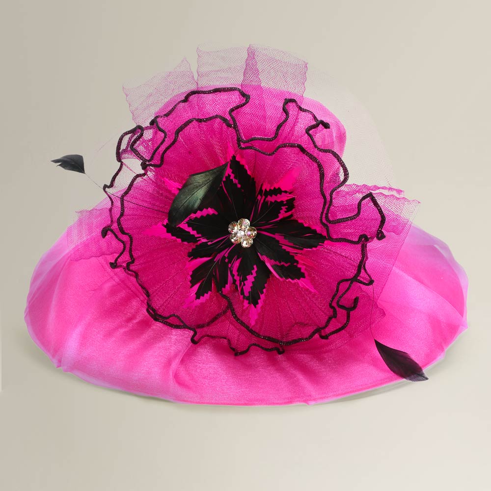 Bold Floral Accent Fascinator Headband Hair Clip Statement Dressy Hat