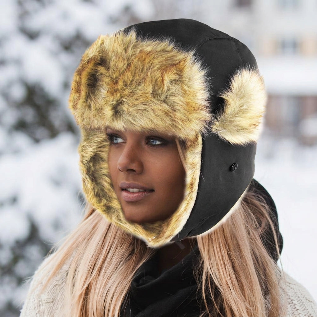 Faux Fur Trimmed Solid Trapper Hat