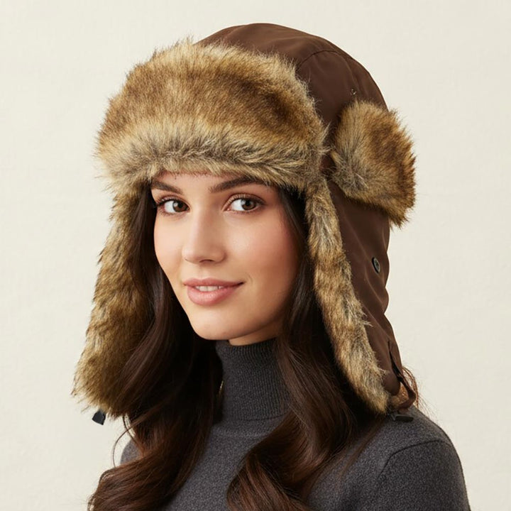 Faux Fur Trimmed Solid Trapper Hat