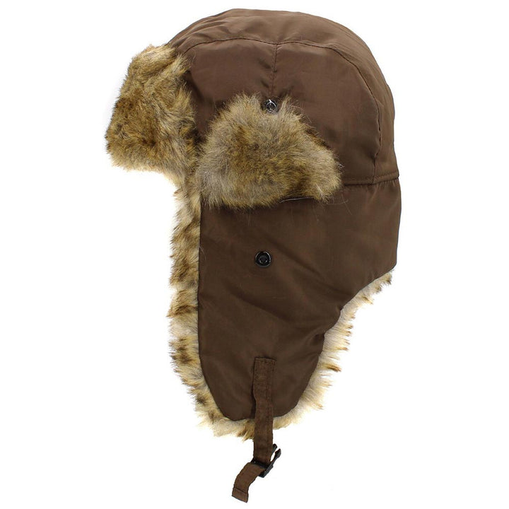 Faux Fur Trimmed Solid Trapper Hat