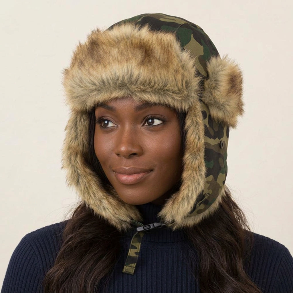 Faux Fur Trimmed Solid Trapper Hat