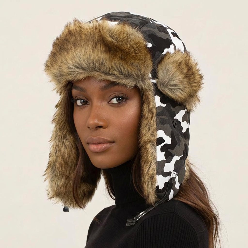 Faux Fur Trimmed Solid Trapper Hat