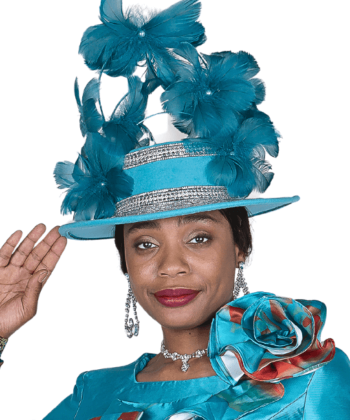 Elite Champagne H6169 Teal Feathered Church Hat for Women - Especially Yours
