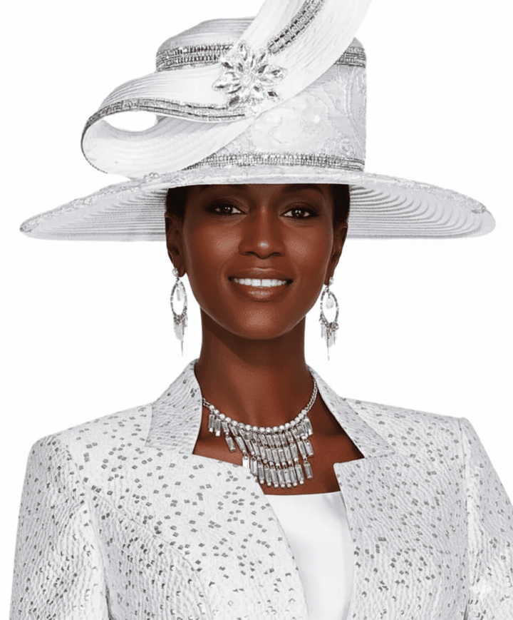 Elegant White Elite Champagne H6253 Church Hat with Wide Brim - Especially Yours