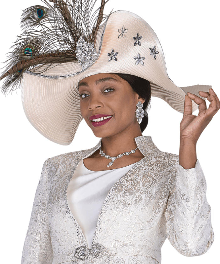 Elegant Champagne Wide Brim Church Hat for Women with Feather Accents - Especially Yours