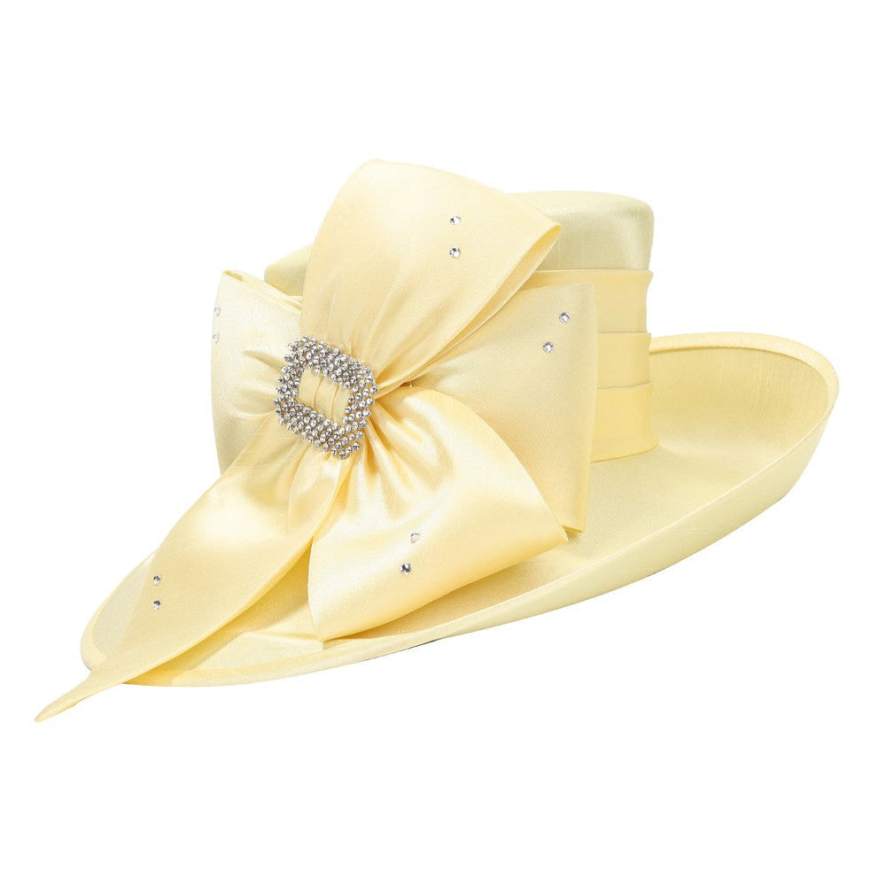 Rhinestone Bow Side-Flip Satin Wide Brim Hat