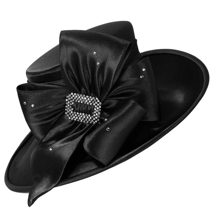 Rhinestone Bow Side-Flip Satin Wide Brim Hat