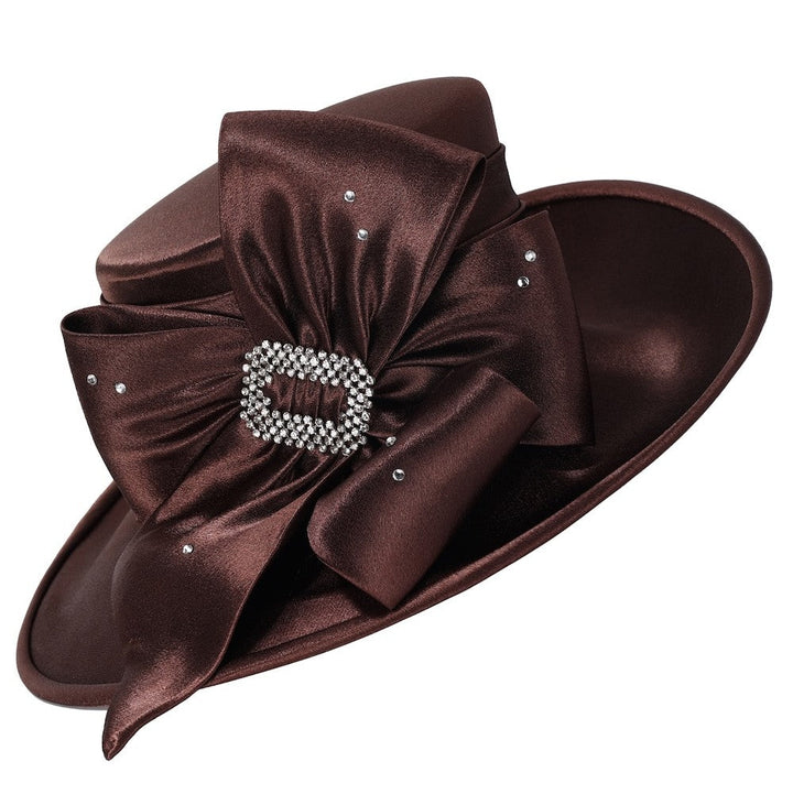 Rhinestone Bow Side-Flip Satin Wide Brim Hat