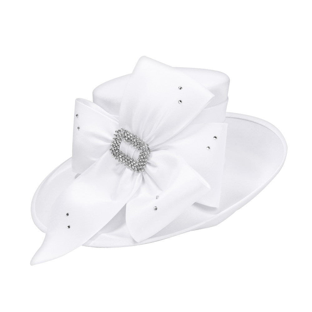 Rhinestone Bow Side-Flip Satin Wide Brim Hat