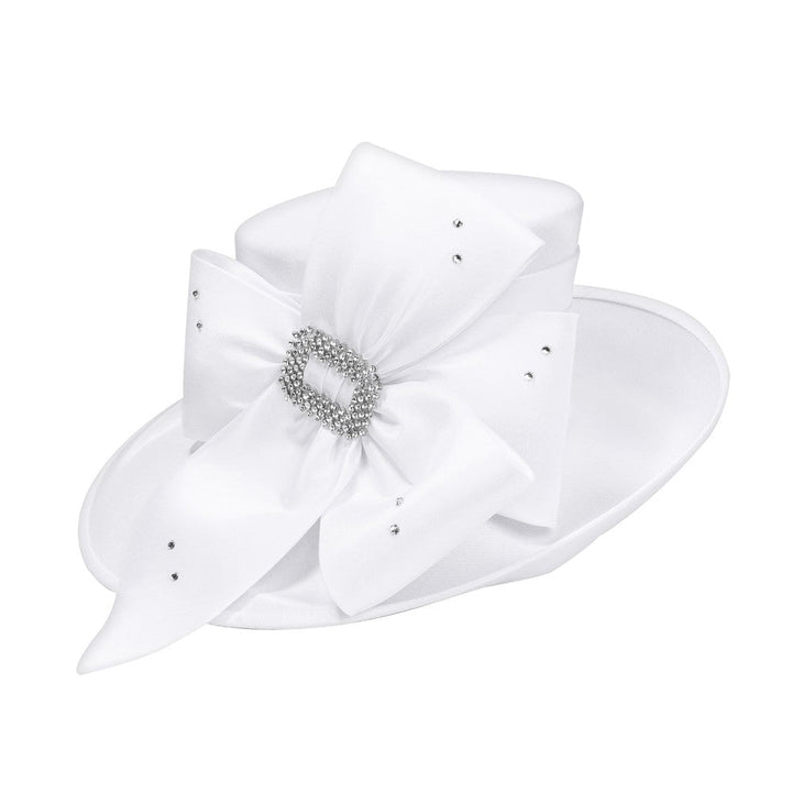 Rhinestone Bow Side-Flip Satin Wide Brim Hat
