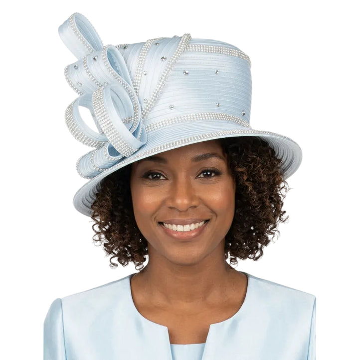 Medium Brim Ribbon Bow Rhinestone Dress Hat