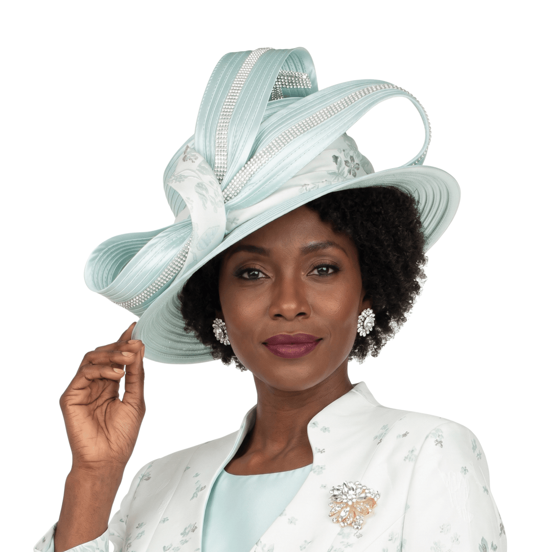 Rhinestone - Trim Ribbon Loop Wide Brim Occasion Hat - Especially Yours