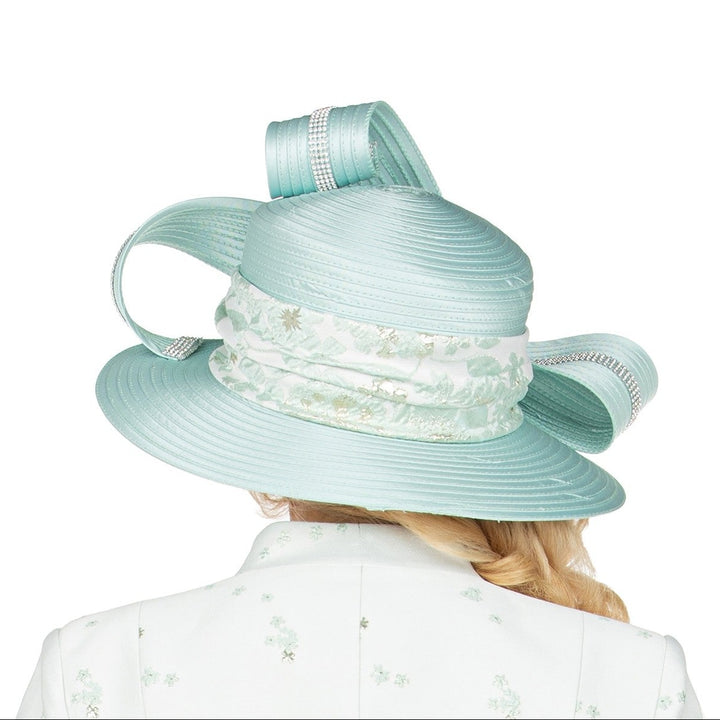 Rhinestone-Trim Ribbon Loop Wide Brim Occasion Hat