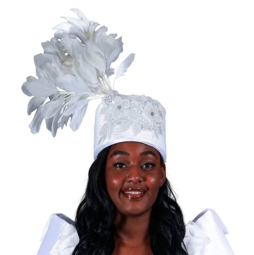 Embellished Pillbox Hat w/ Feather Decor