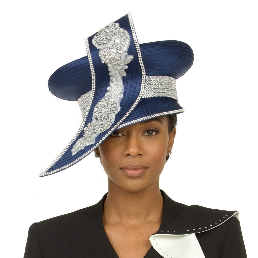 Oversize Pillbox Hat w/ Embroidery, Beads&Stones