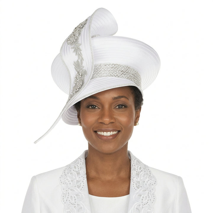 Oversize Pillbox Hat w/ Embroidery, Beads&Stones