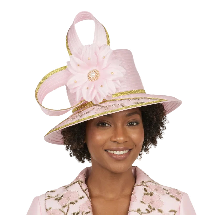 Med Brim 2-Tone Sequins&Beads Embellished Hat