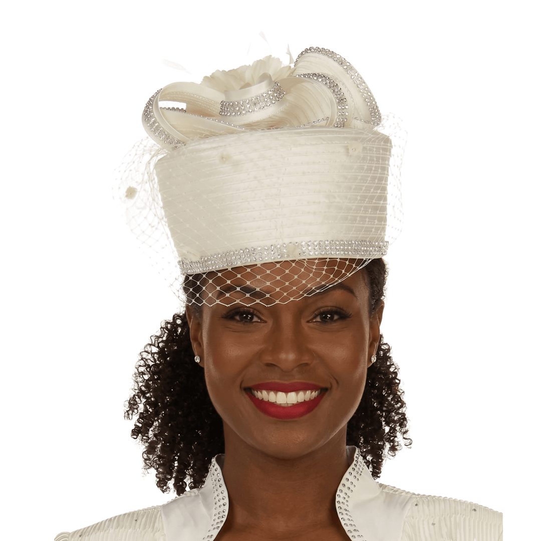 Sculpted Pillbox Hat with Veil & Feather Detail - Especially Yours