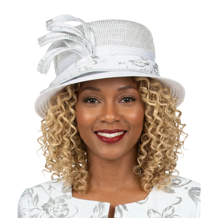 Rhinestone Crown Small Brim Hat w/ Ribbon Loops