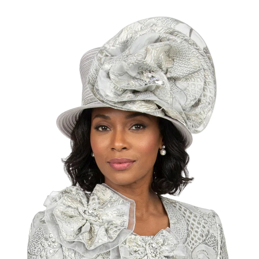 Luxury Silver Statement Rosette Crown Dress Hat