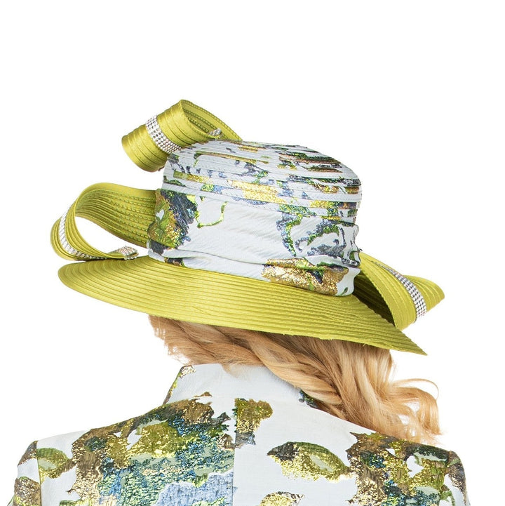 Luxury Olive Metallic Floral Detail Statement Hat