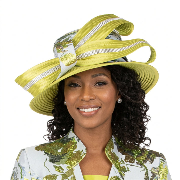 Luxury Olive Metallic Floral Detail Statement Hat
