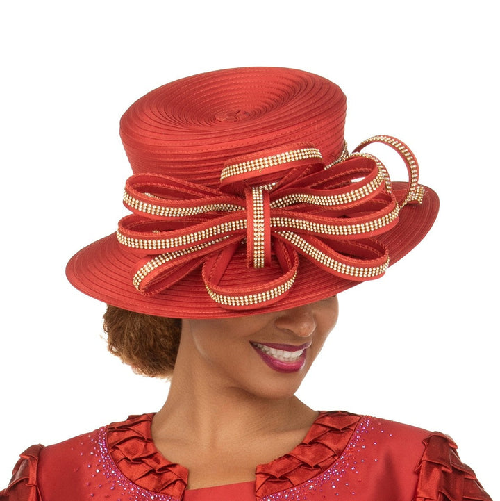 Wide Brim Hat w/ Sculpted Rhinestone Ribbon Loops