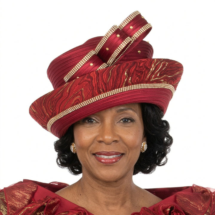 Wide Brim Hat with Rhinestone-trimmed Bow Detail