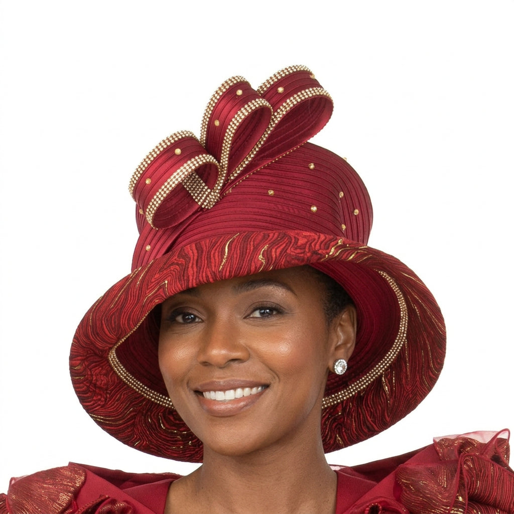 Wide Brim Hat with Rhinestone-trimmed Bow Detail