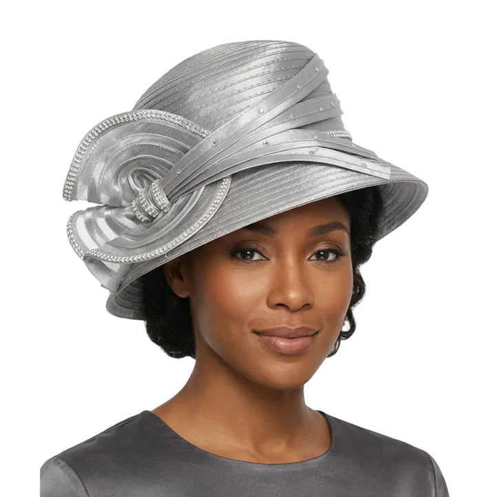 Elegant Rhinestone Swirl Rosette Medium Brim Hat