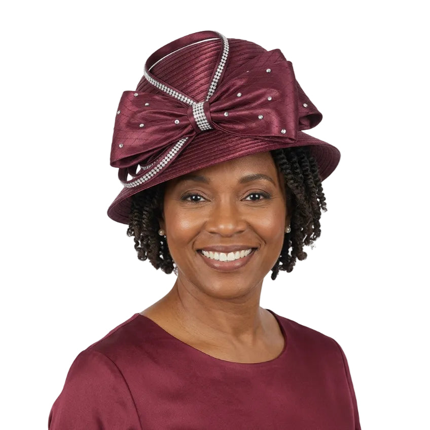 Jeweled Statement Bow Medium-Brim Ribbon Hat