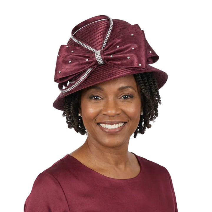Jeweled Statement Bow Medium-Brim Ribbon Hat
