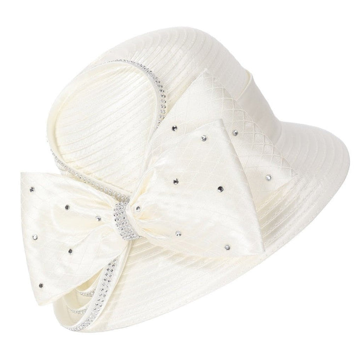 Jeweled Statement Bow Medium-Brim Ribbon Hat - Especially Yours