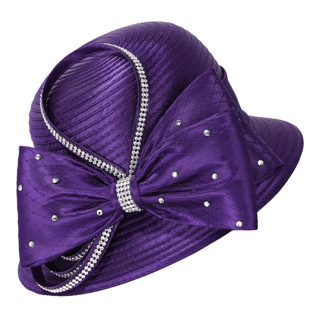 Jeweled Statement Bow Medium-Brim Ribbon Hat - Especially Yours