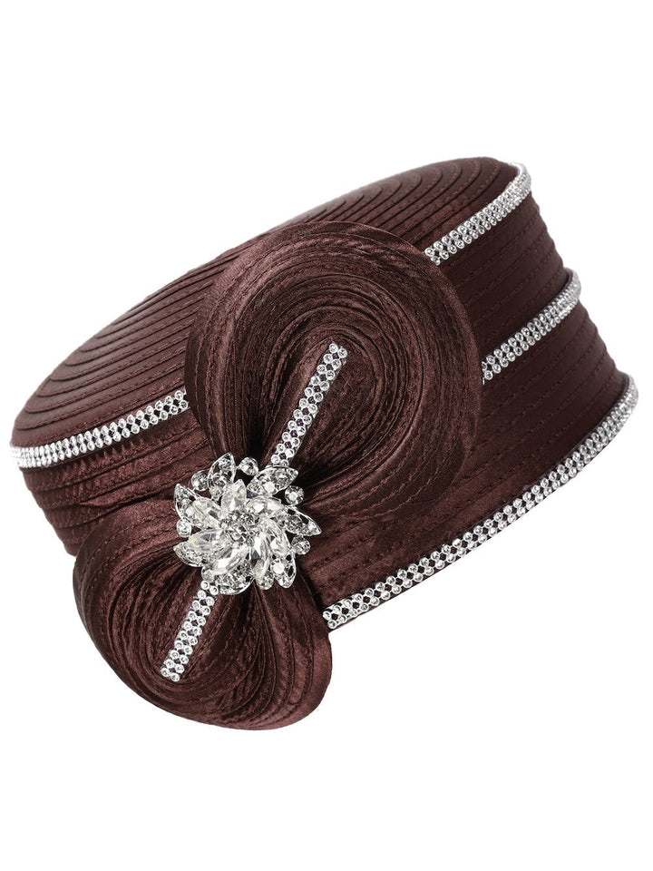 Jeweled Swirl Bow Pillbox Hat with Rhinestone Trim