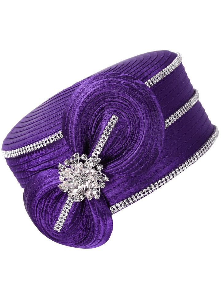 Jeweled Swirl Bow Pillbox Hat with Rhinestone Trim