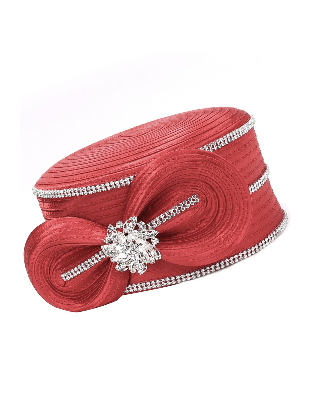 Jeweled Swirl Bow Pillbox Hat with Rhinestone Trim