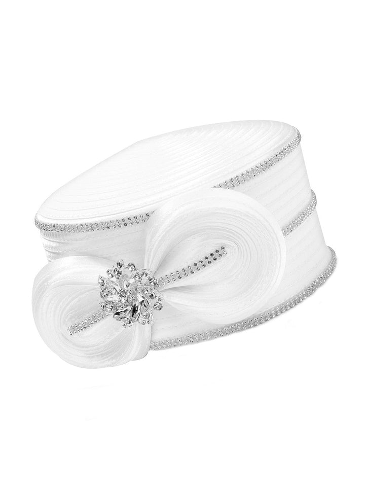 Jeweled Swirl Bow Pillbox Hat with Rhinestone Trim