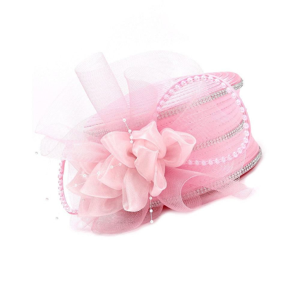 Satin Ribbon Pillbox w/ Mesh Flower Veil