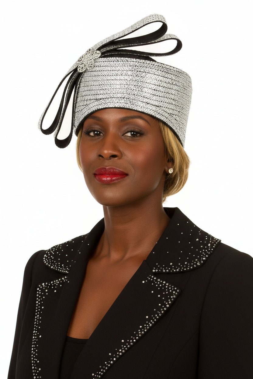 Massive Stoned Pillbox Hat w/ Stoned Ribbon Bow - Especially Yours