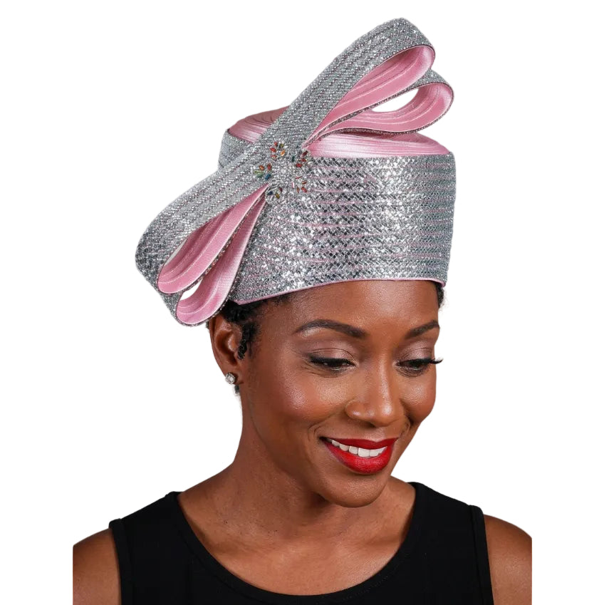 Massive Stoned Pillbox Hat w/ Stoned Ribbon Bow