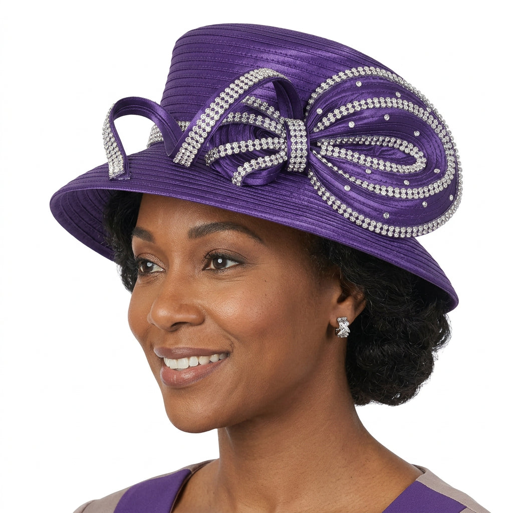 Satin Swirl Rhinestone Medium-Brim Hat