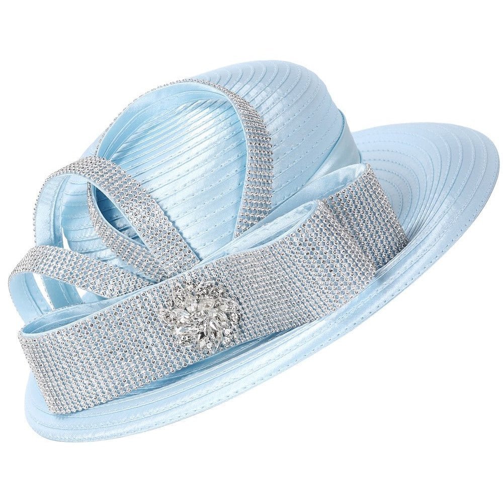 Rhinestone Sash Bow&Crystal Brooch Wide-Brim Hat - Especially Yours