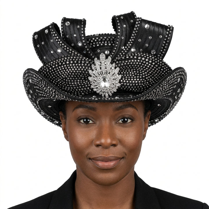 Pillbox Hat w/ Ovsz Rhstn Brch and Massive Stones