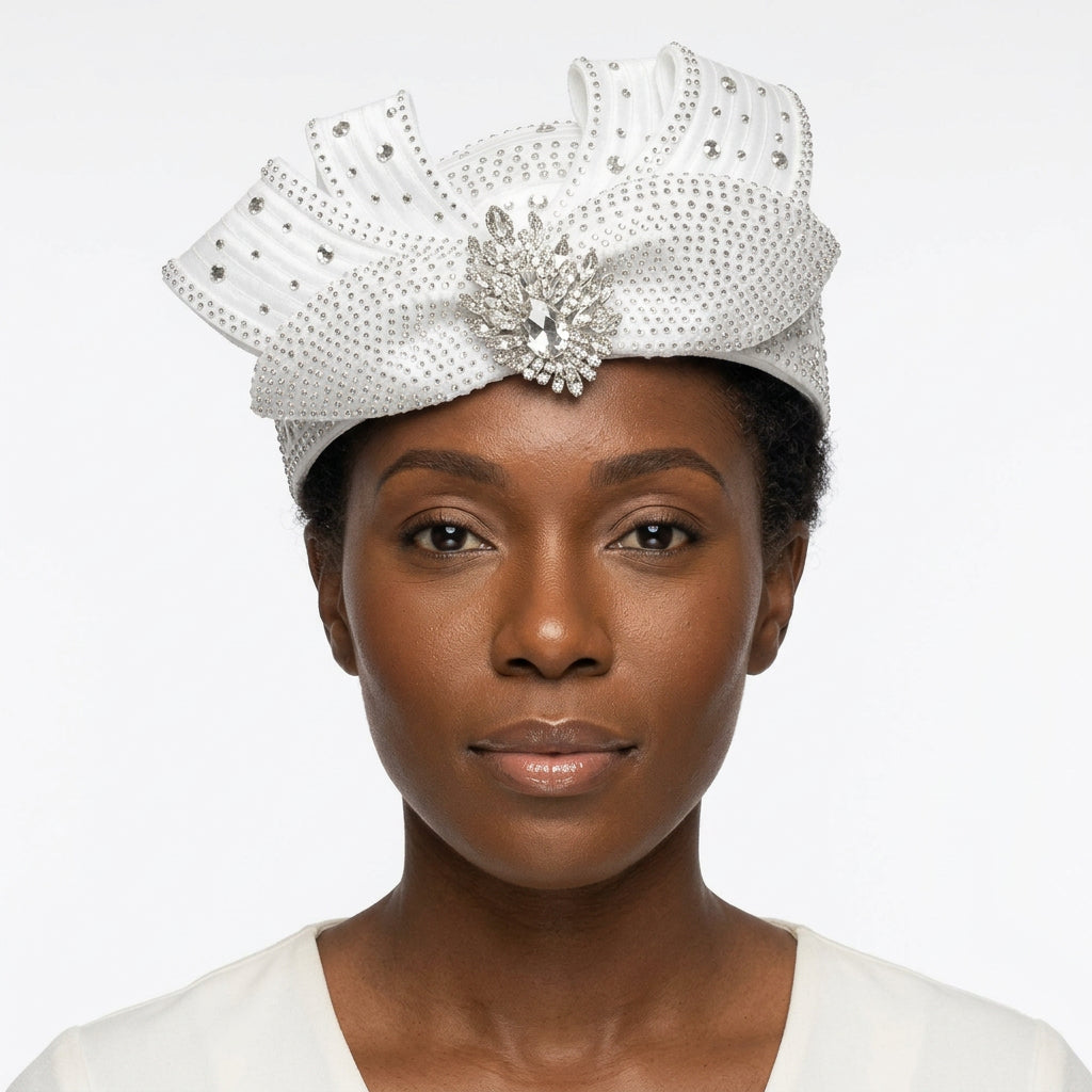 Pillbox Hat w/ Ovsz Rhstn Brch and Massive Stones